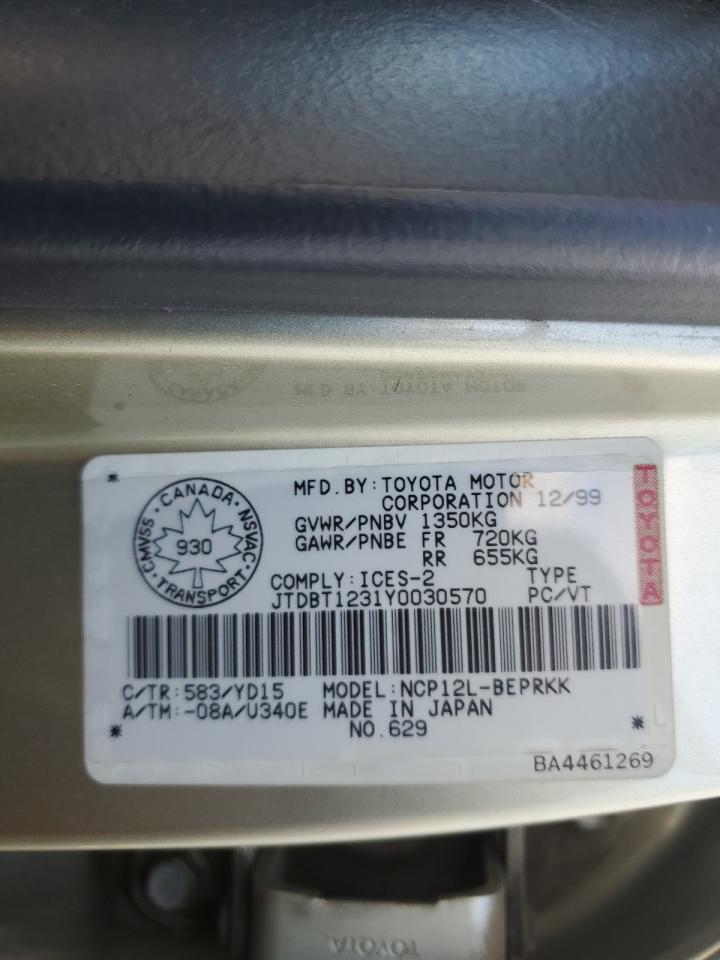 JTDBT1231Y0030570 2000 Toyota Echo