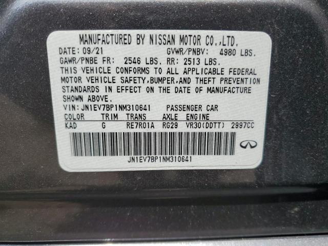 2022 Infiniti Q50 Luxe VIN: JN1EV7BP1NM310641 Lot: 57310954