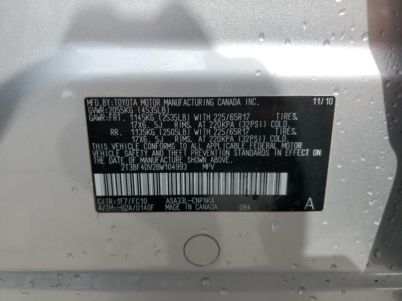 2T3BF4DV2BW104993 2011 Toyota Rav4