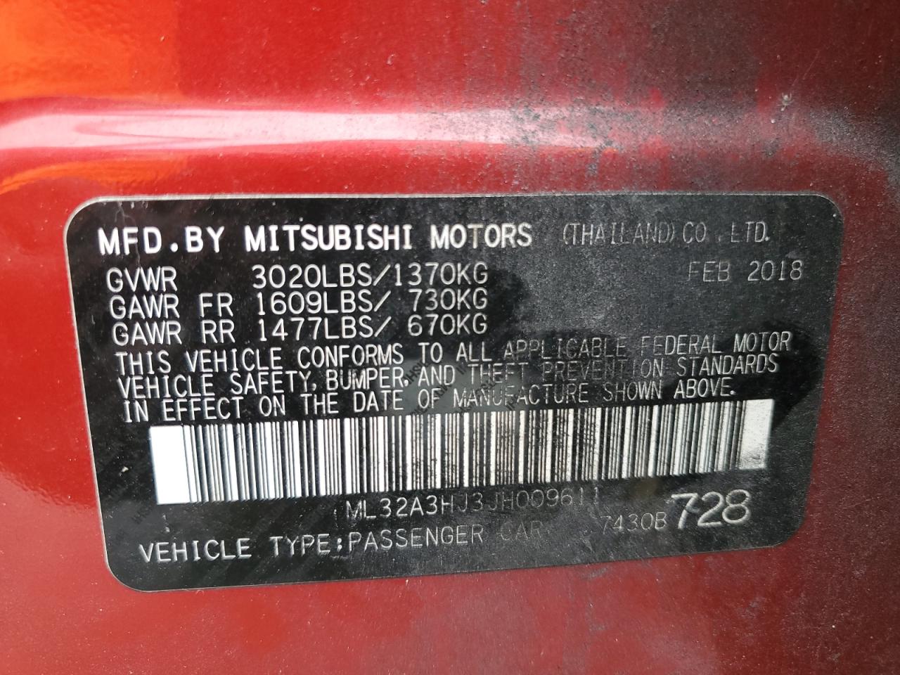 ML32A3HJ3JH009611 2018 Mitsubishi Mirage Es