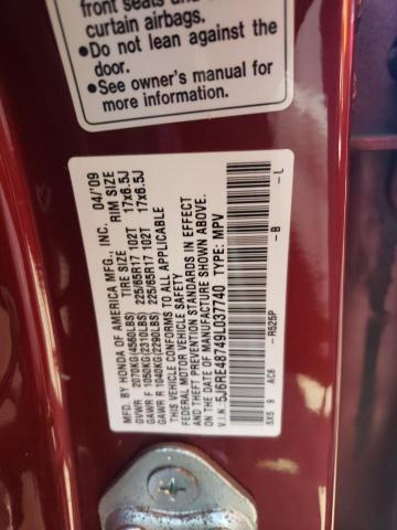 2009 Honda Cr-V Exl VIN: 5J6RE48749L037740 Lot: 59969724