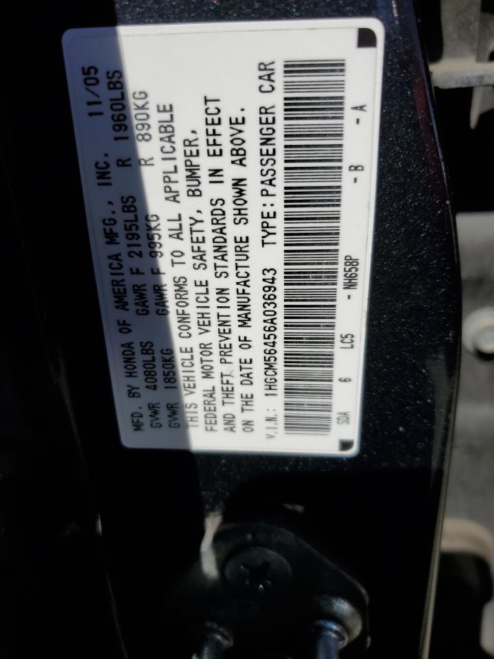 1HGCM56456A036943 2006 Honda Accord Lx
