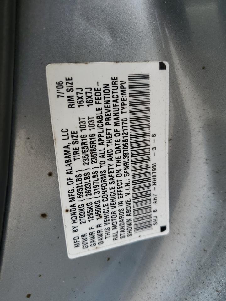 5FNRL38706B121770 2006 Honda Odyssey Exl