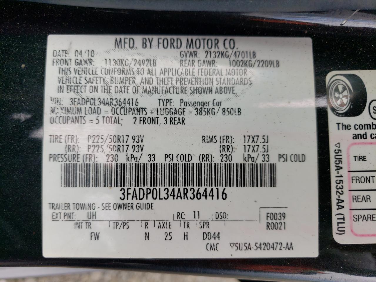 3FADP0L34AR364416 2010 Ford Fusion Hybrid