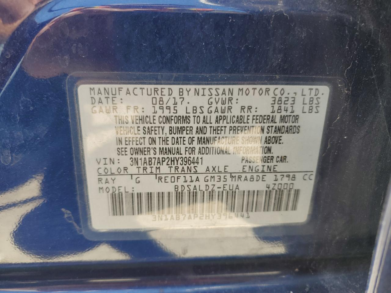 3N1AB7AP2HY396441 2017 Nissan Sentra S