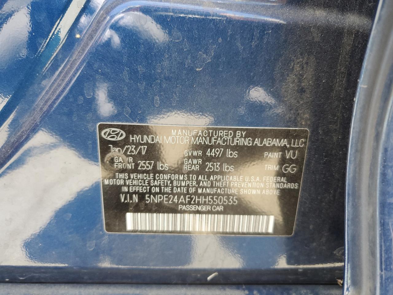 5NPE24AF2HH550535 2017 Hyundai Sonata Se