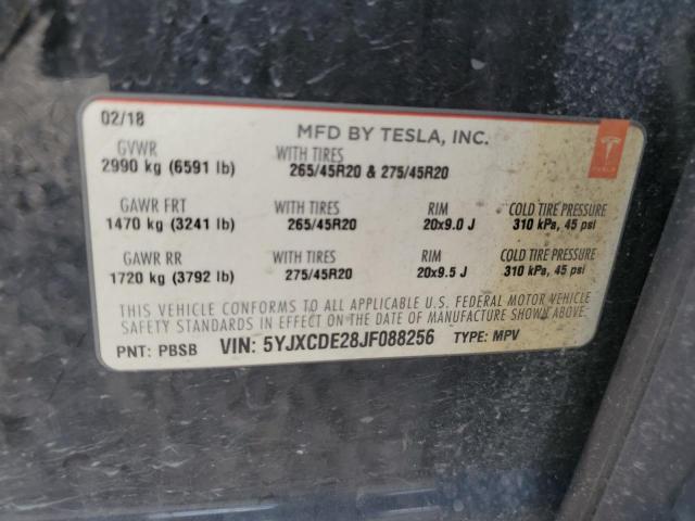 2018 Tesla Model X VIN: 5YJXCDE28JF088256 Lot: 60568224