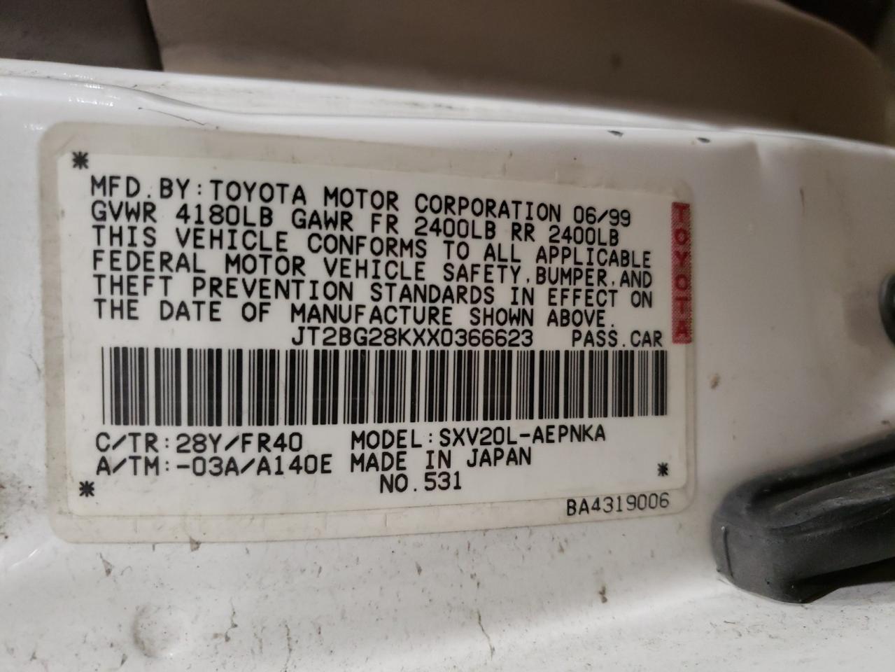 JT2BG28KXX0366623 1999 Toyota Camry Le