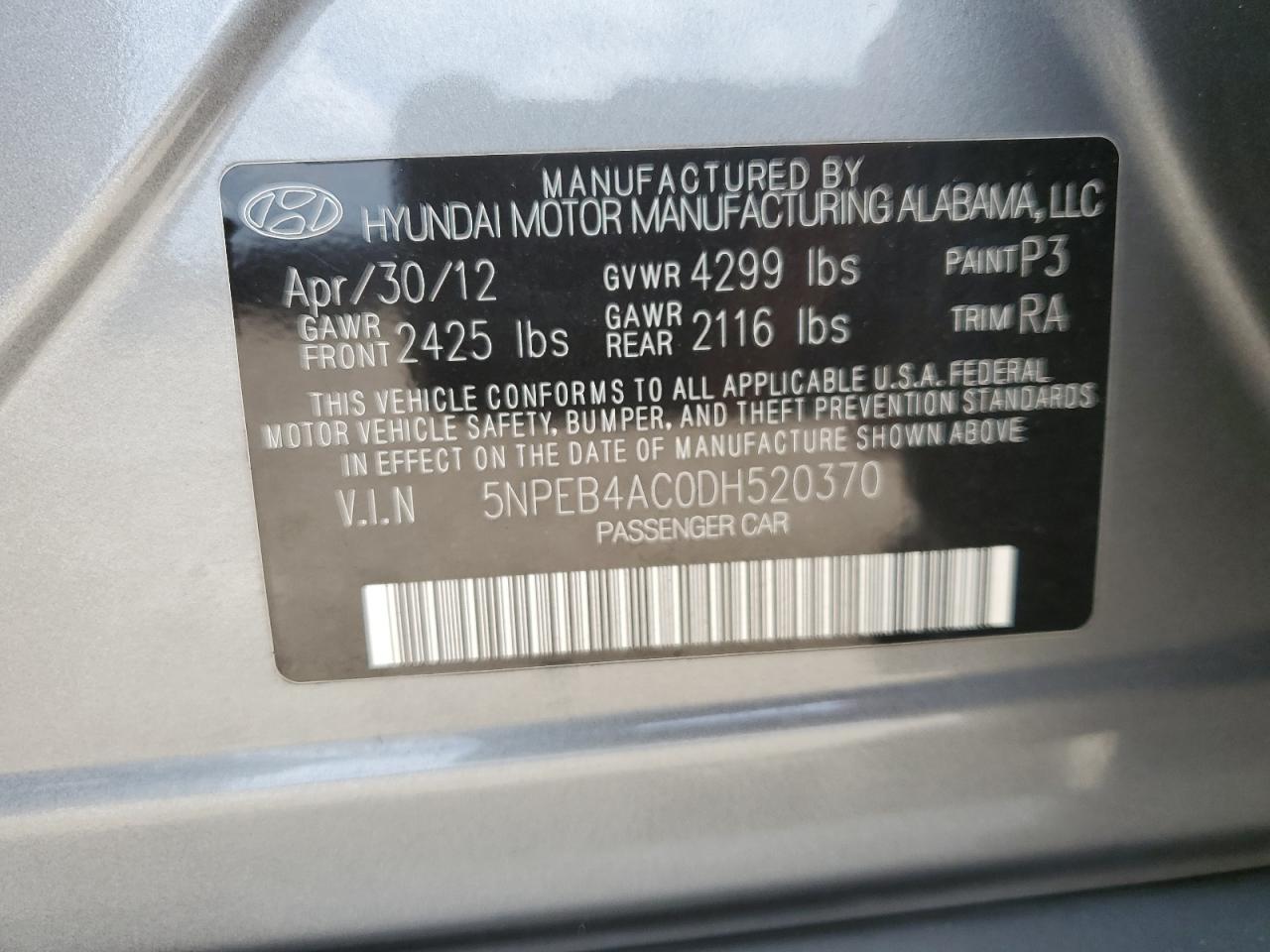 5NPEB4AC0DH520370 2013 Hyundai Sonata Gls