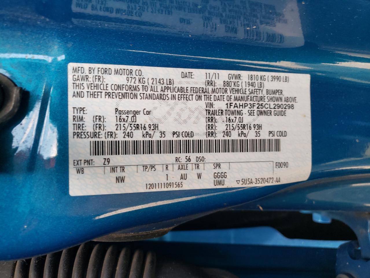 1FAHP3F25CL290298 2012 Ford Focus Se