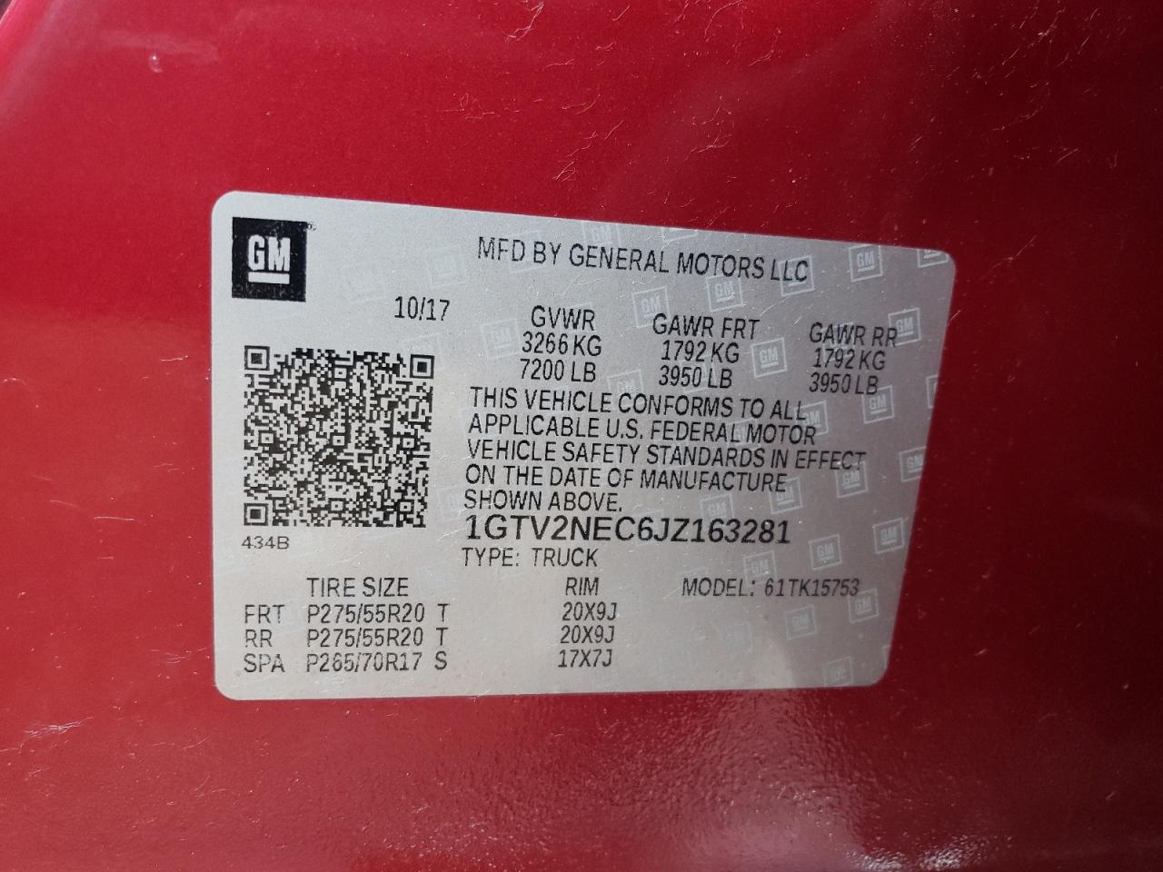 1GTV2NEC6JZ163281 2018 GMC Sierra K1500 Slt