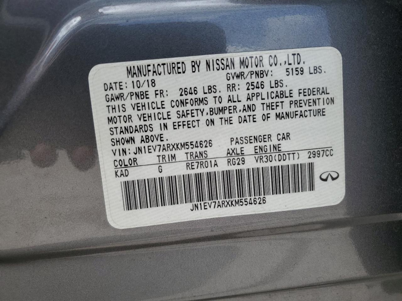 JN1EV7ARXKM554626 2019 Infiniti Q50 Luxe