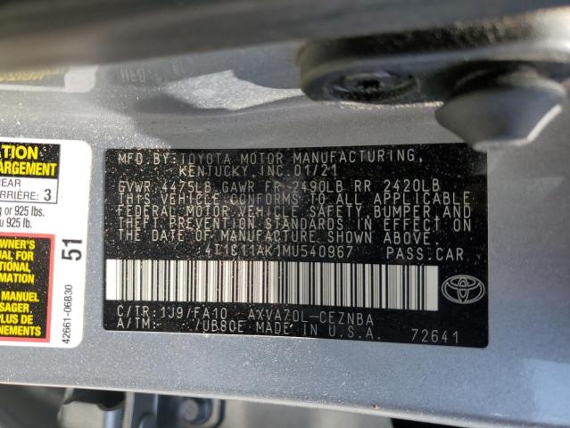 VIN 4T1C11AK1MU540967 2021 Toyota Camry, LE no.12