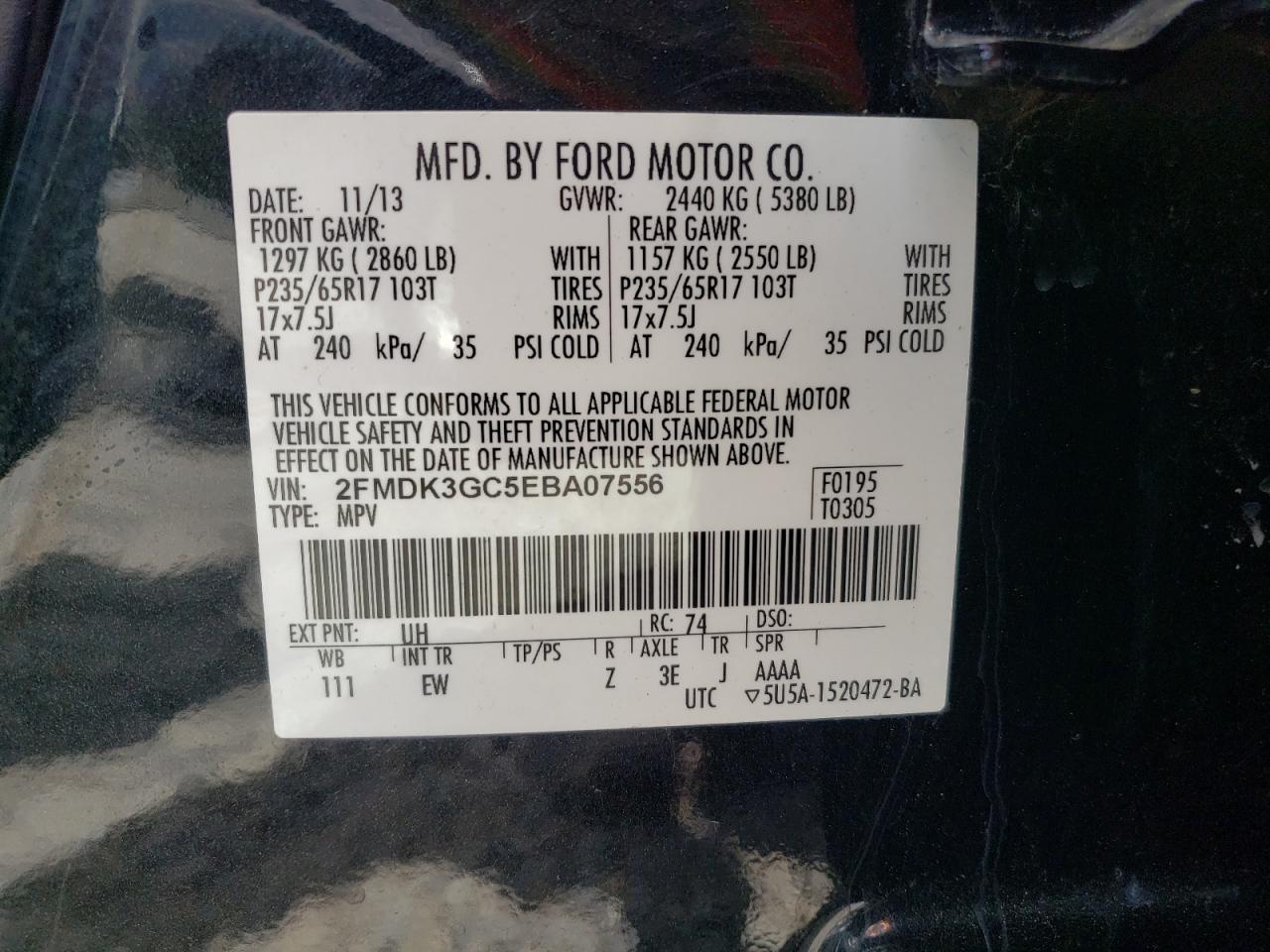 2FMDK3GC5EBA07556 2014 Ford Edge Se
