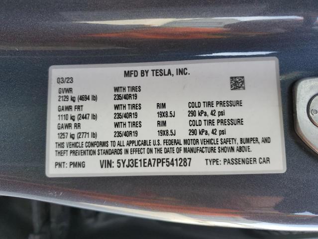 VIN 5YJ3E1EA7PF541287 2023 TESLA MODEL 3 no.12