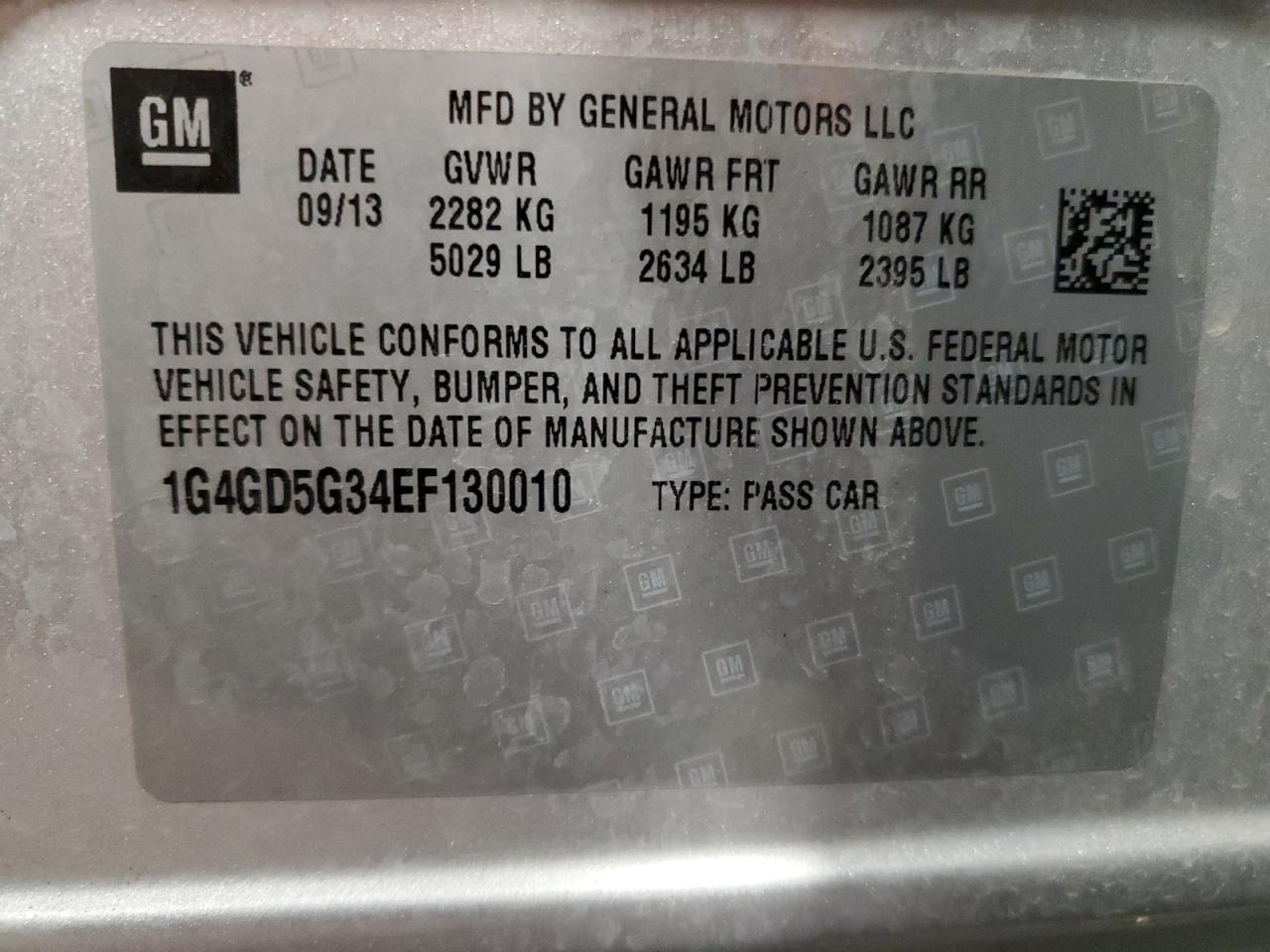 1G4GD5G34EF130010 2014 Buick Lacrosse Premium