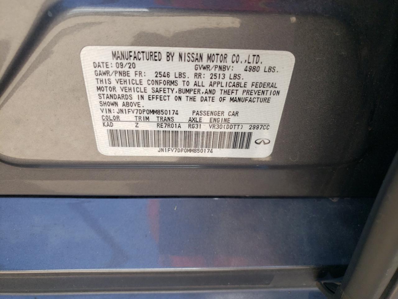 JN1FV7DP0MM850174 2021 Infiniti Q50 Red Sport 400