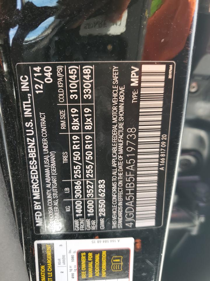 4JGDA5HB5FA519738 2015 Mercedes-Benz Ml 350 4Matic