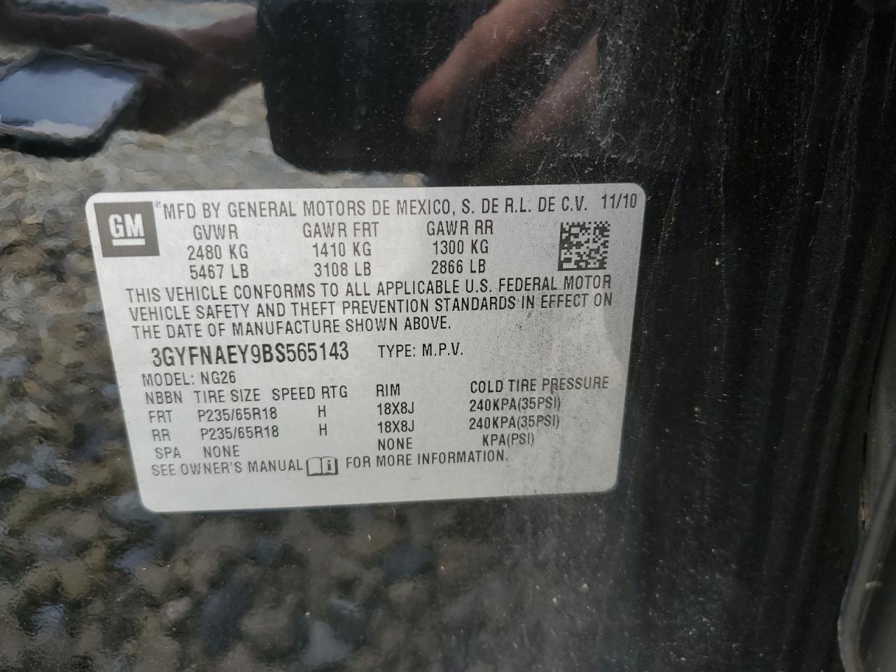 3GYFNAEY9BS565143 2011 Cadillac Srx Luxury Collection