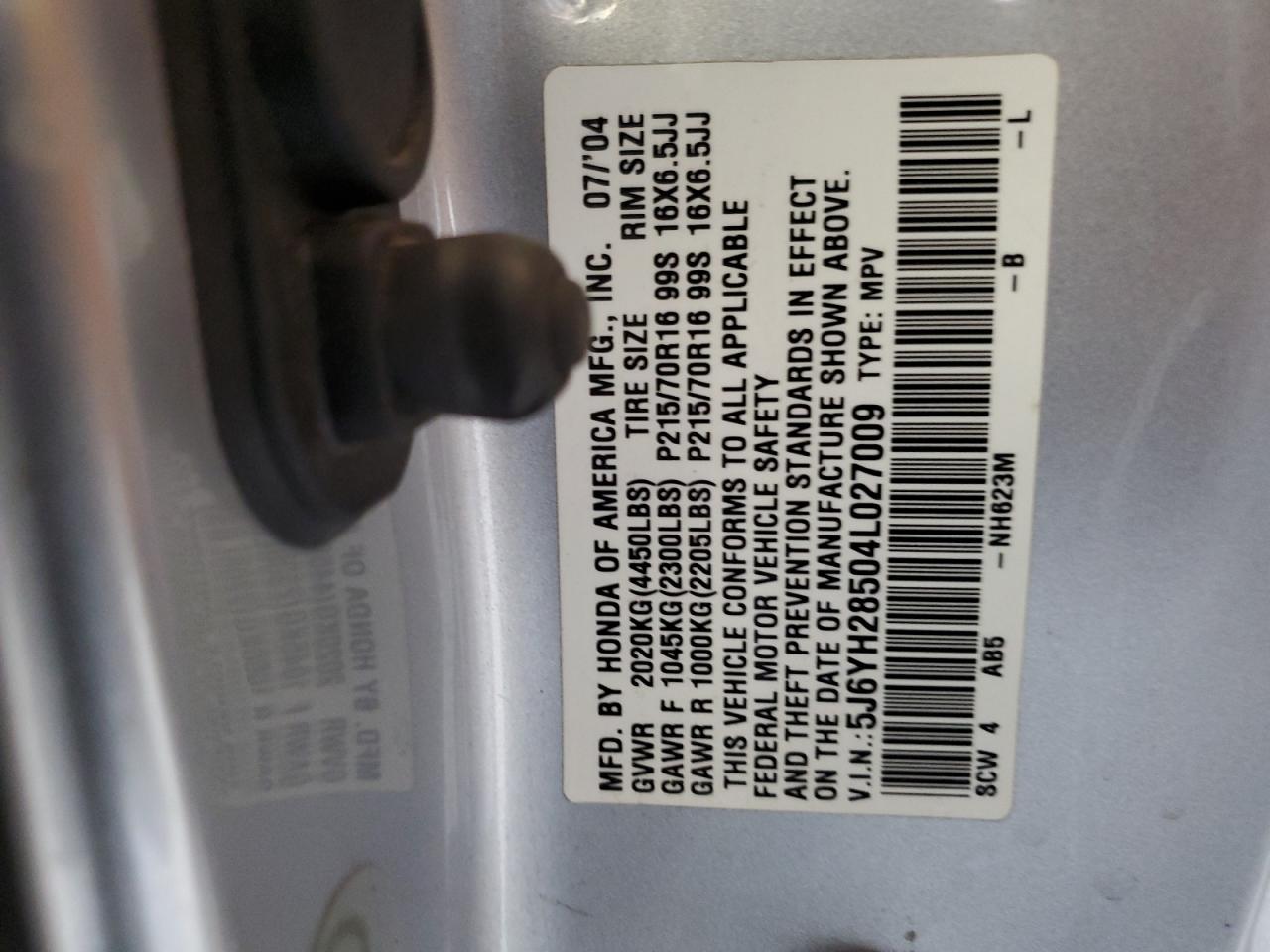 5J6YH28504L027009 2004 Honda Element Ex