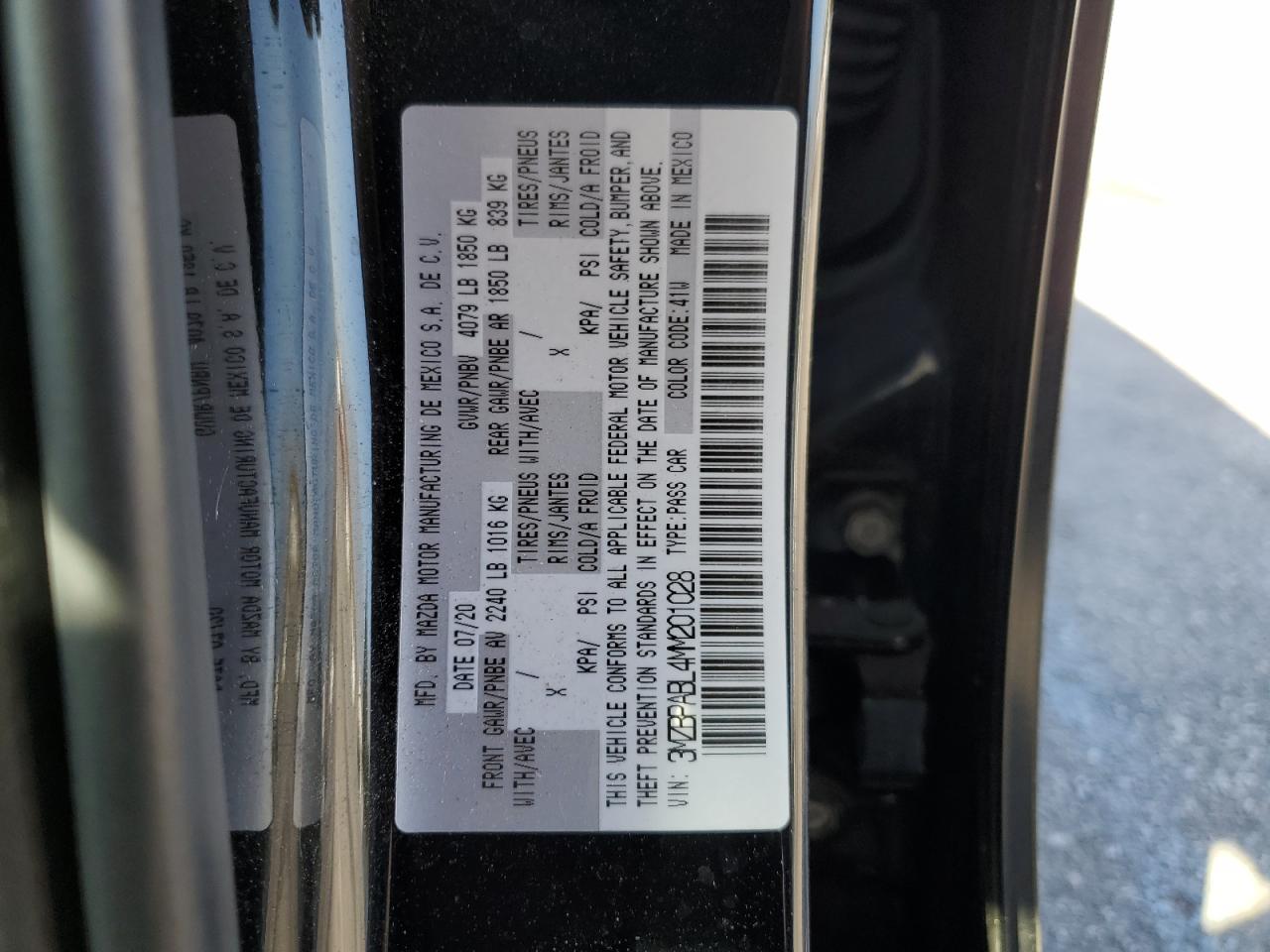 3MZBPABL4MM201028 2021 Mazda 3 Select