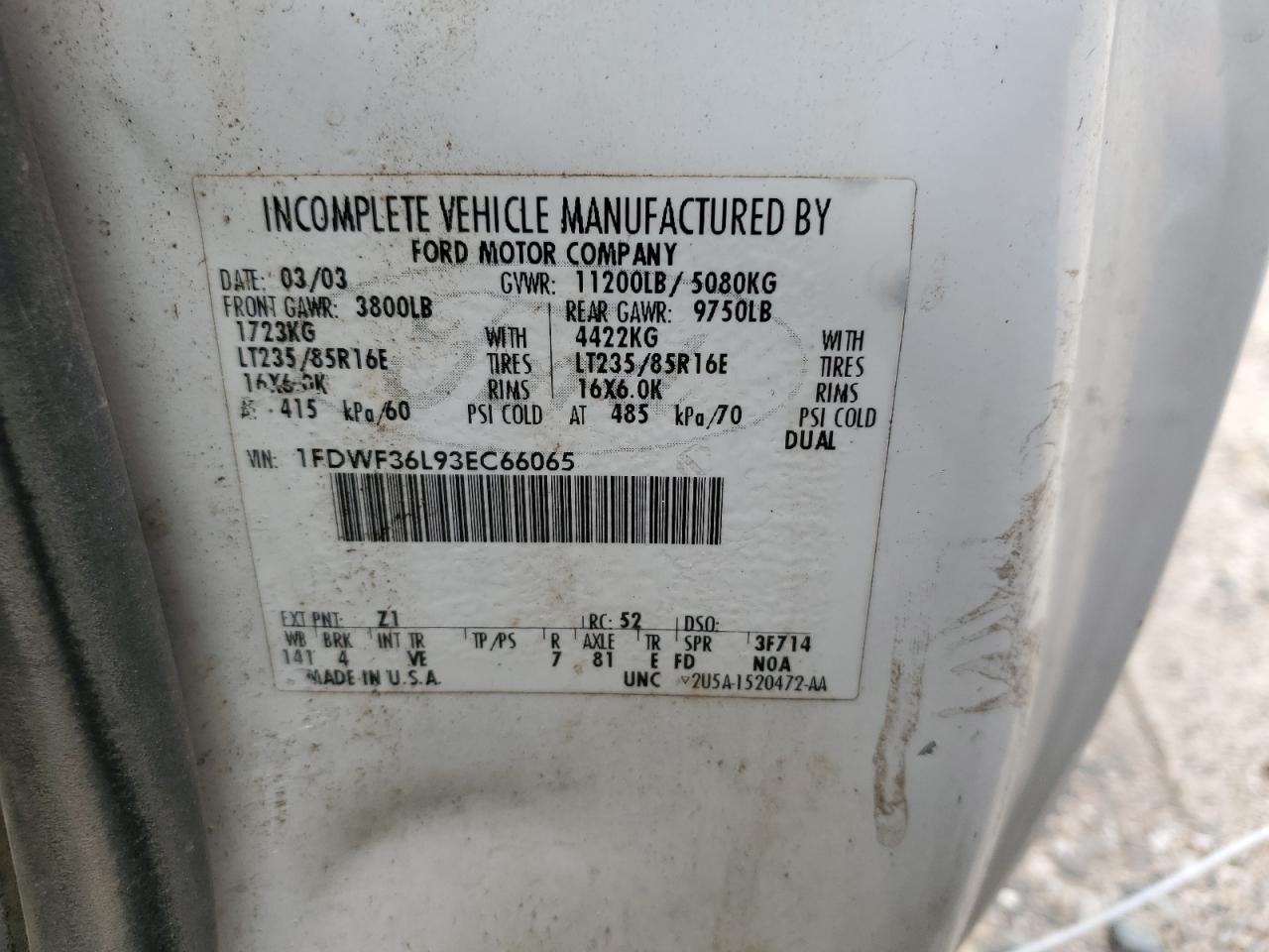 1FDWF36L93EC66065 2003 Ford F350 Super Duty