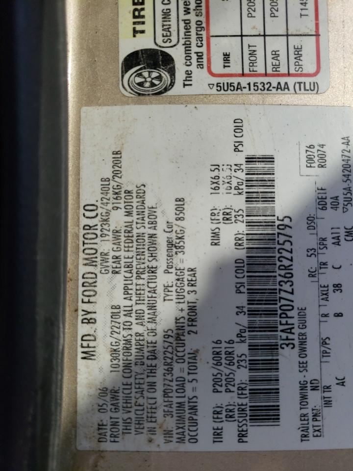 3FAFP07Z36R225795 2006 Ford Fusion Se