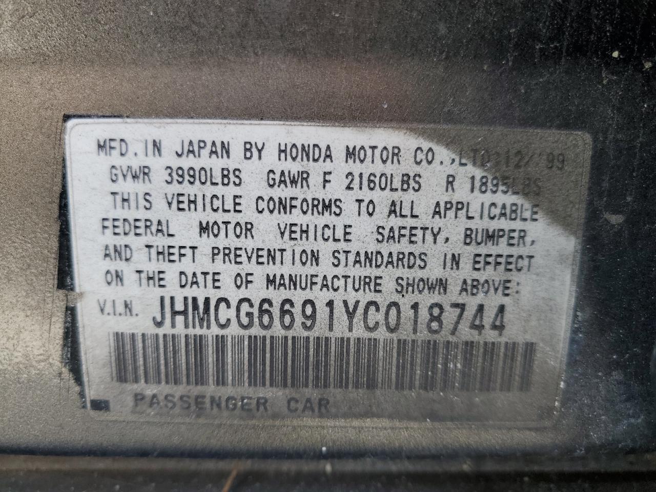 JHMCG6691YC018744 2000 Honda Accord Se