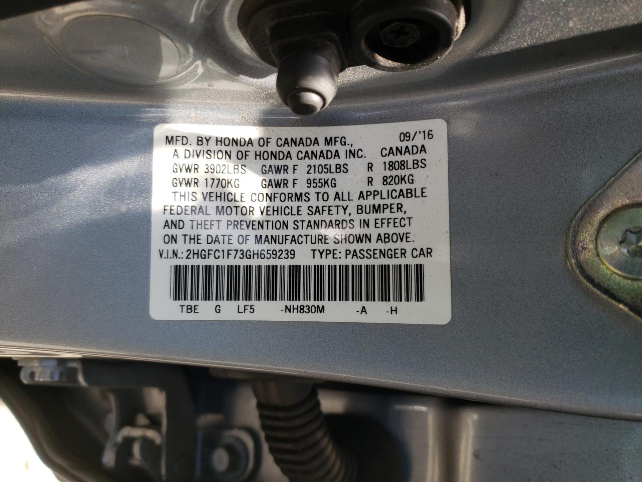 2HGFC1F73GH659239 2016 Honda Civic Exl