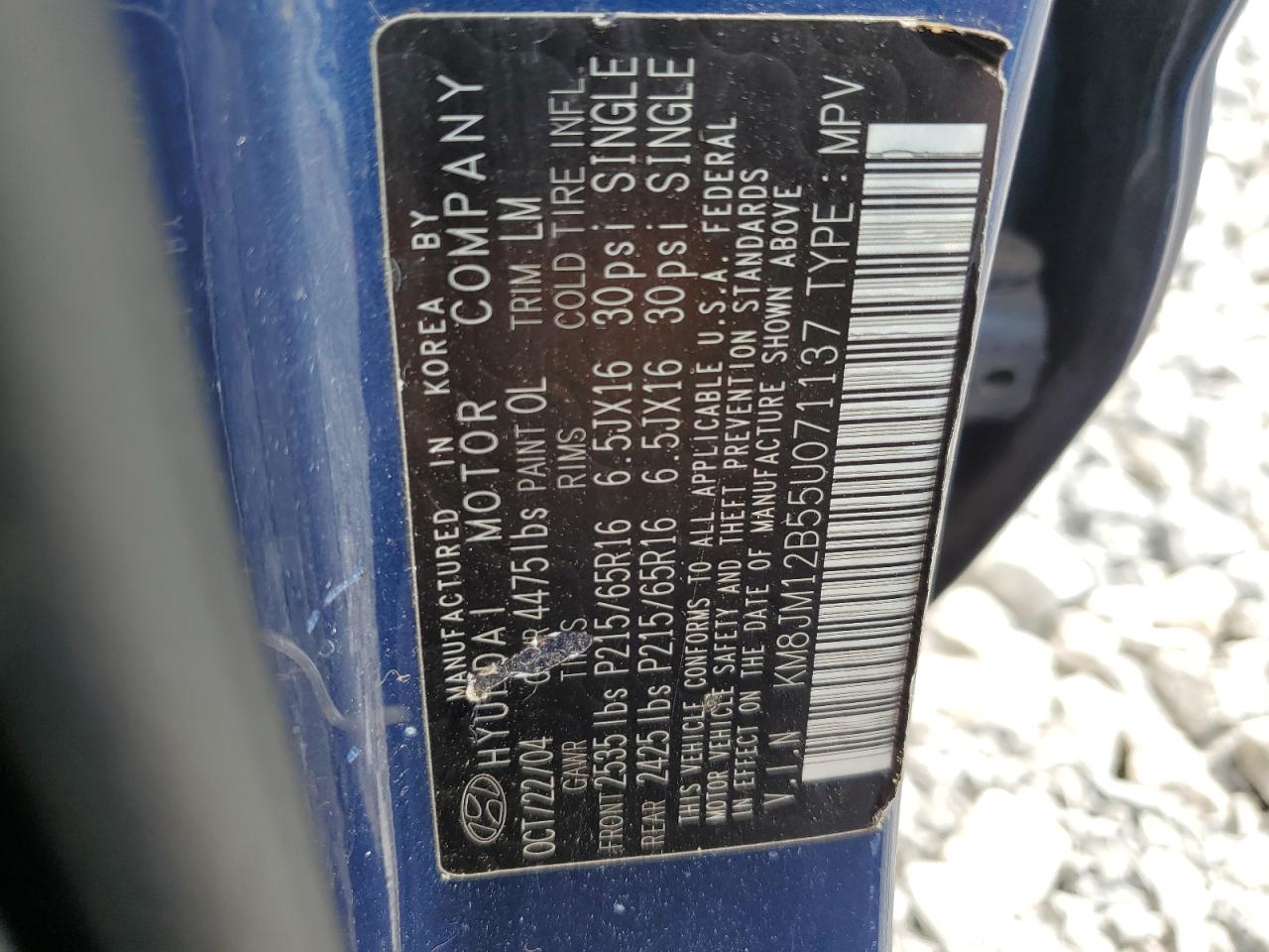 KM8JM12B55U071137 2005 Hyundai Tucson Gl