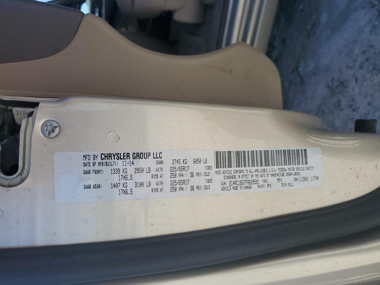 2C4RC1BG7FR629591 2015 Chrysler Town & Country Touring