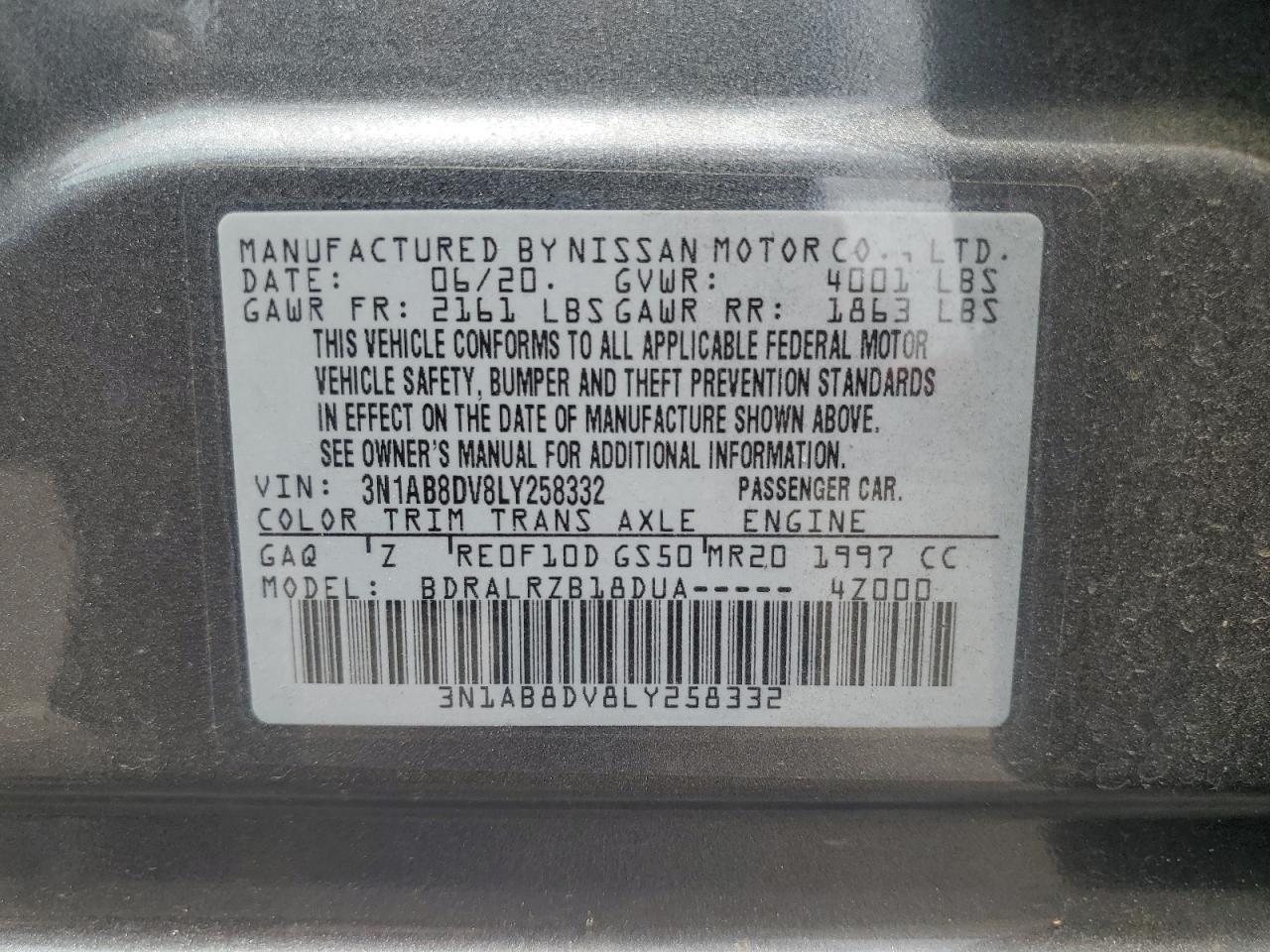 3N1AB8DV8LY258332 2020 Nissan Sentra Sr