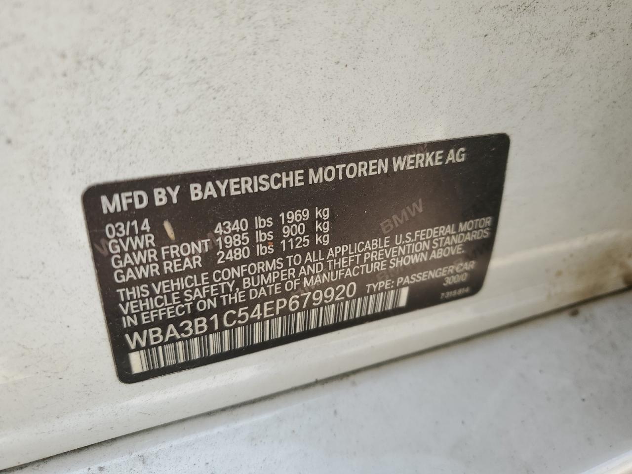 WBA3B1C54EP679920 2014 BMW 320 I