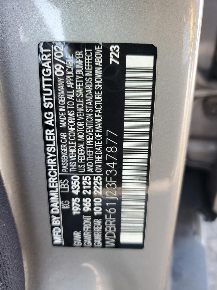 WDBRF61J23F347877 2003 Mercedes-Benz C 240