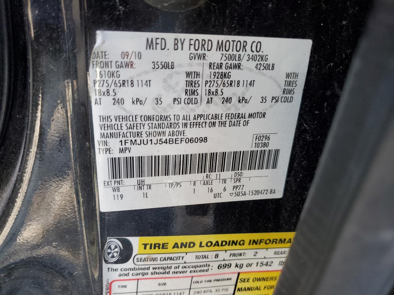 1FMJU1J54BEF06098 2011 Ford Expedition Xlt