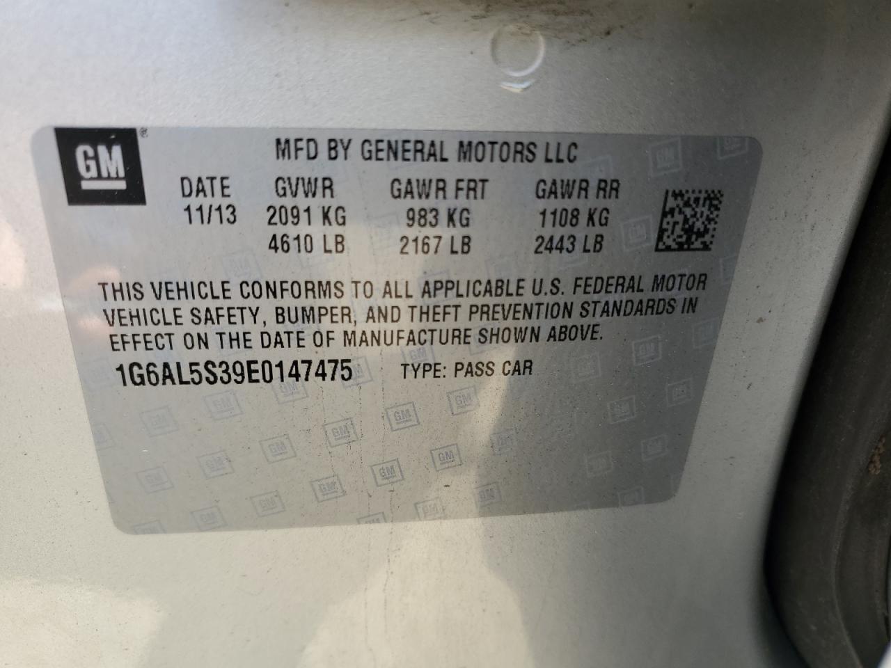 1G6AL5S39E0147475 2014 Cadillac Ats Premium