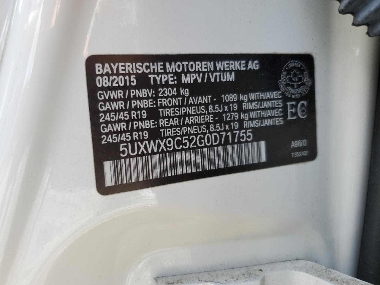 5UXWX9C52G0D71755 2016 BMW X3 xDrive28I