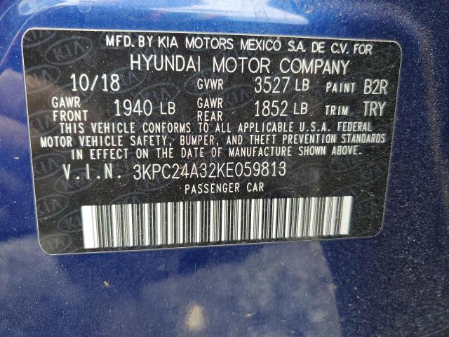 2019 Hyundai Accent Se VIN: 3KPC24A32KE059813 Lot: 55964694