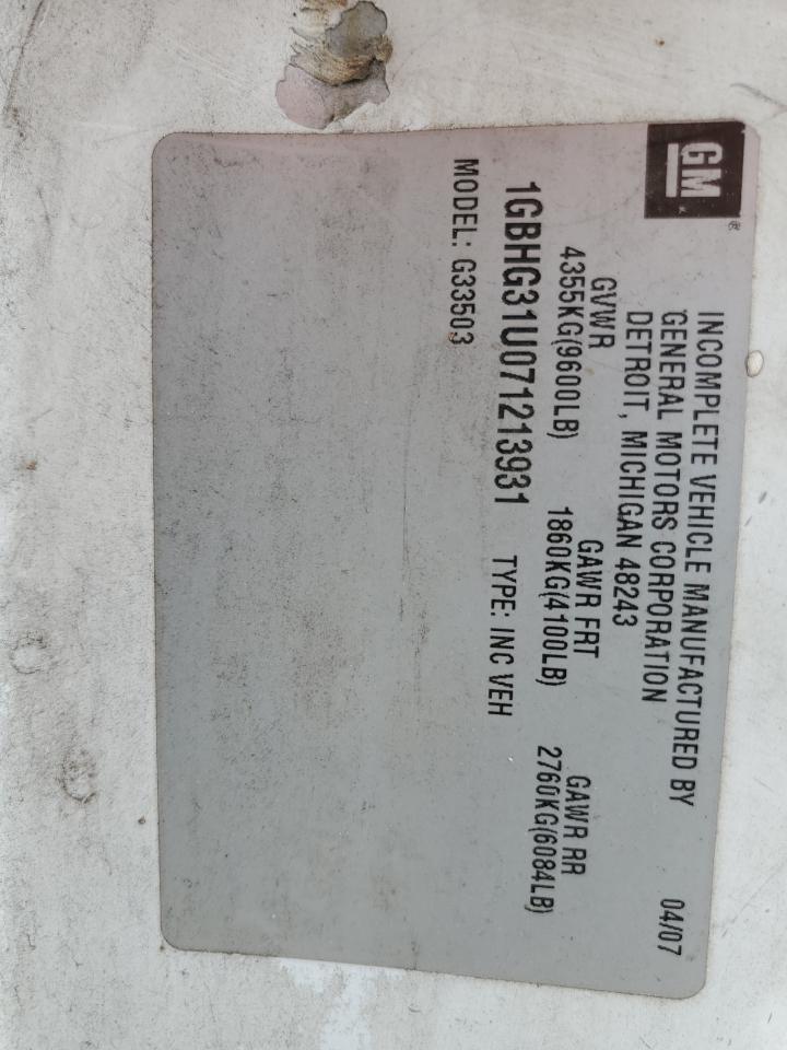 1GBHG31U071213931 2007 Chevrolet Express G3500