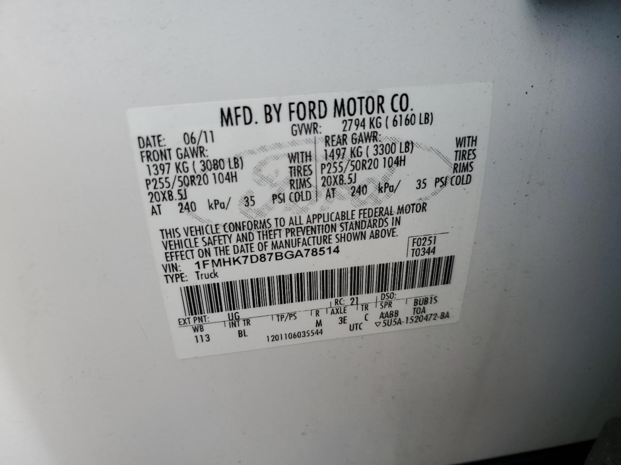 1FMHK7D87BGA78514 2011 Ford Explorer Xlt