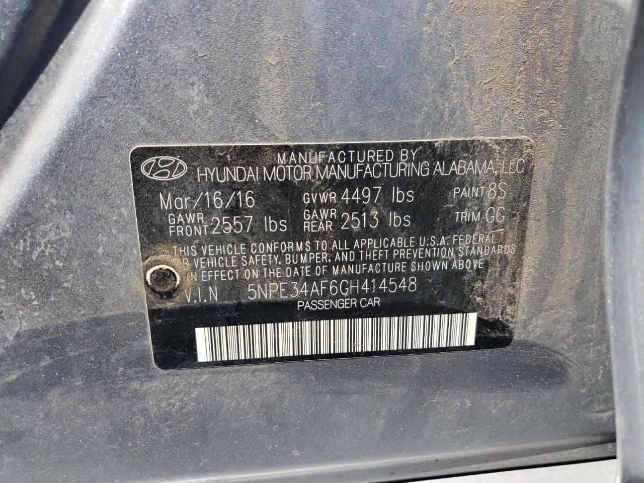 5NPE34AF6GH414548 2016 Hyundai Sonata Sport