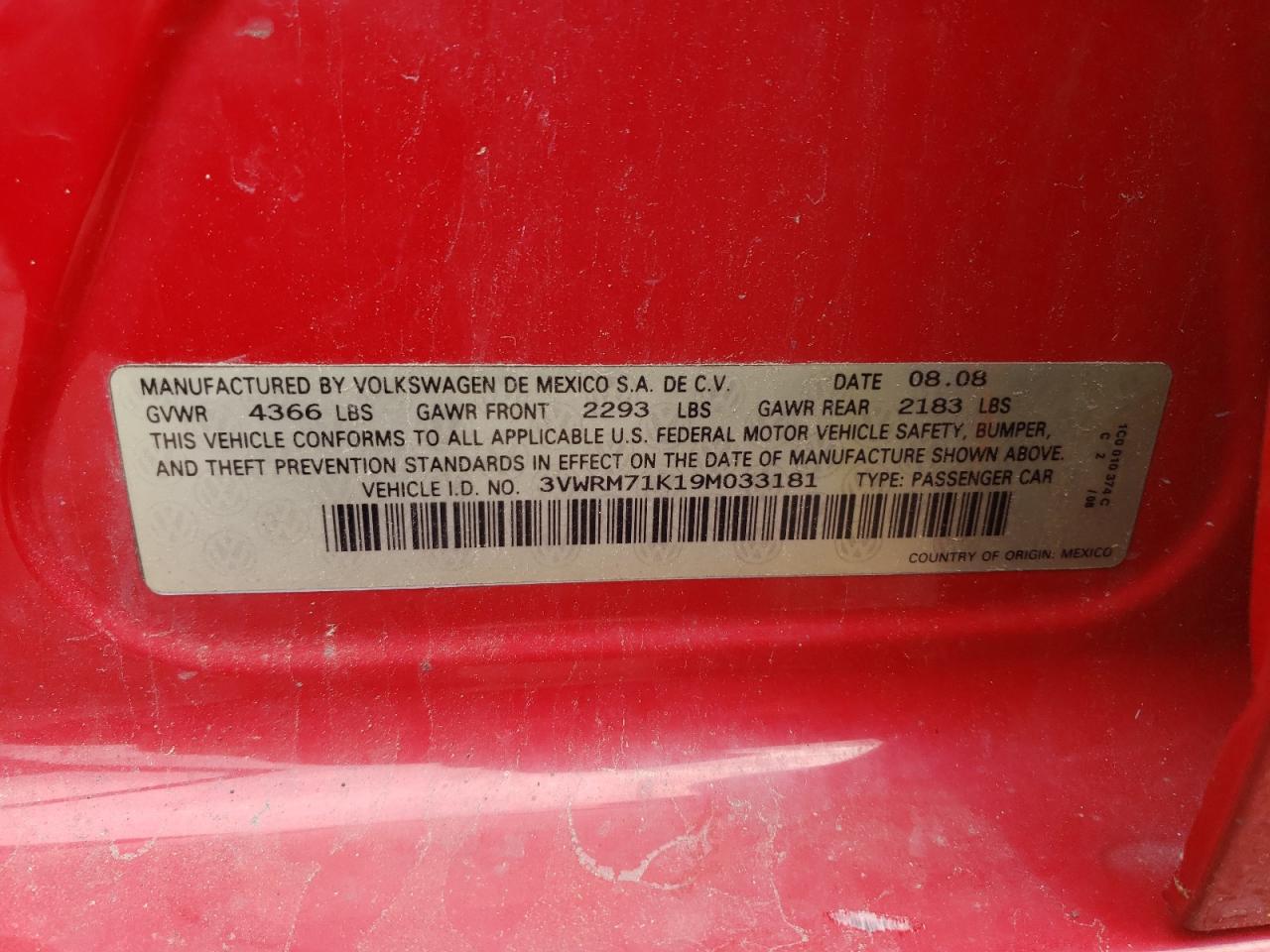 3VWRM71K19M033181 2009 Volkswagen Jetta Se