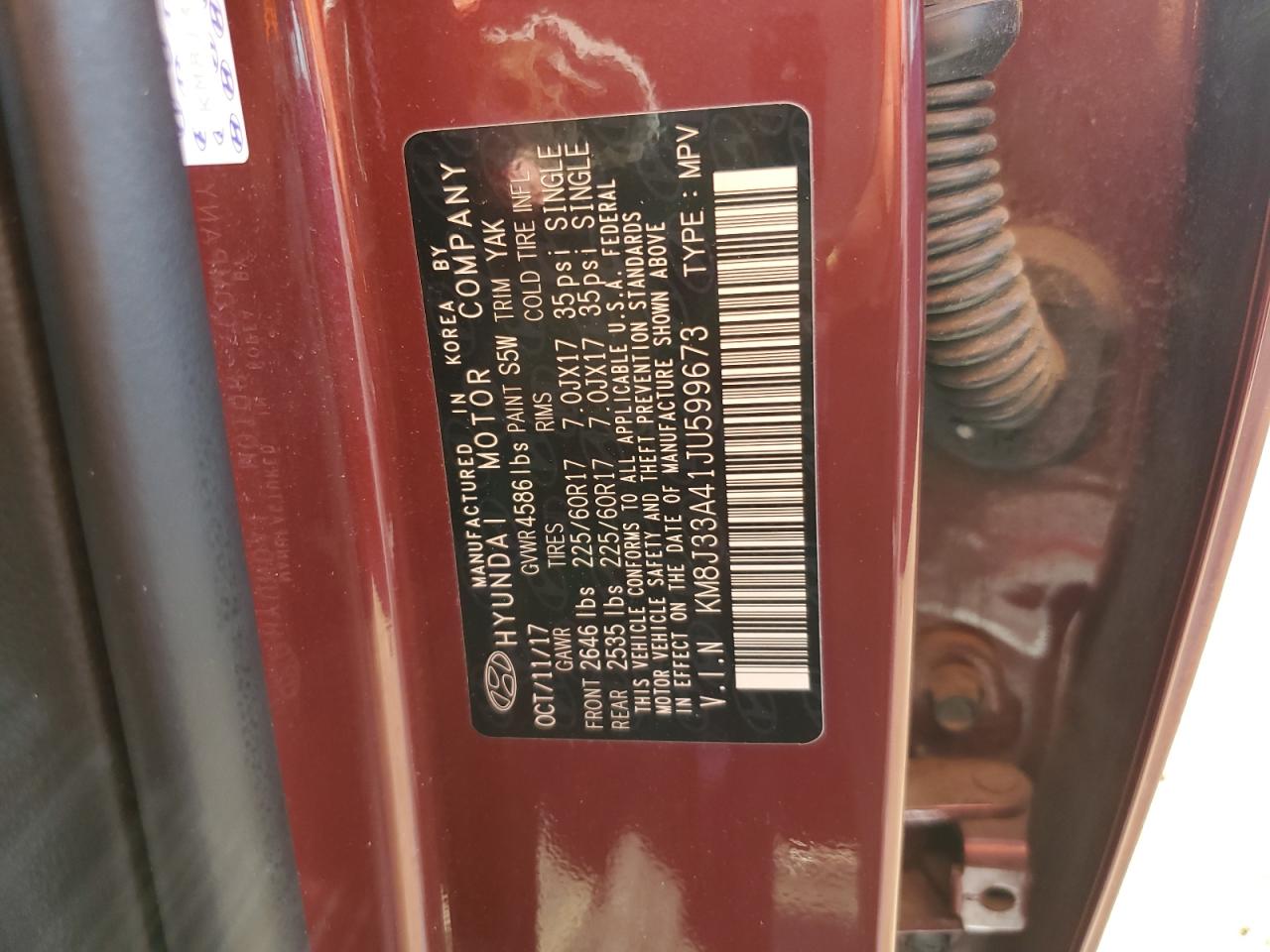 KM8J33A41JU599673 2018 Hyundai Tucson Sel