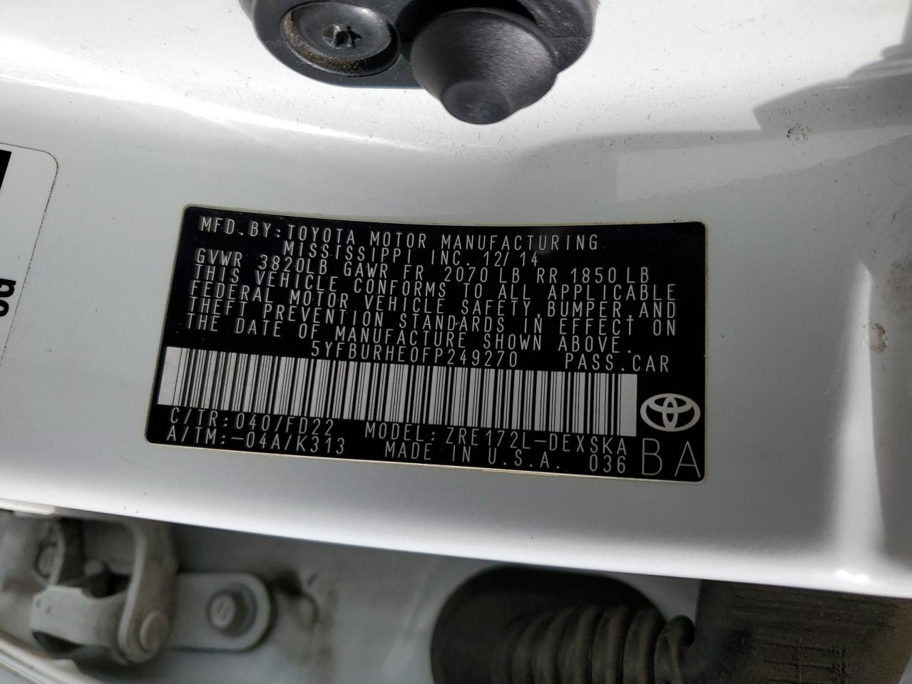 Lot #2645105520 2015 TOYOTA COROLLA L