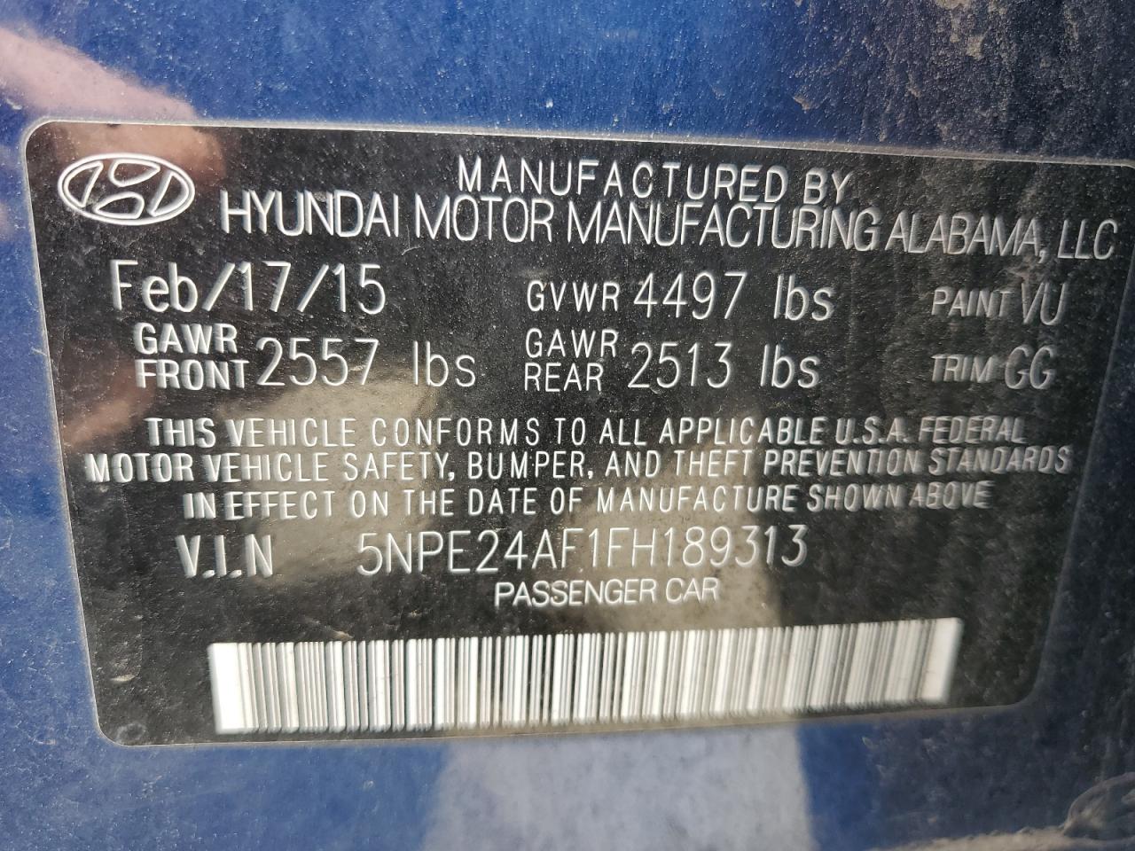 5NPE24AF1FH189313 2015 Hyundai Sonata Se