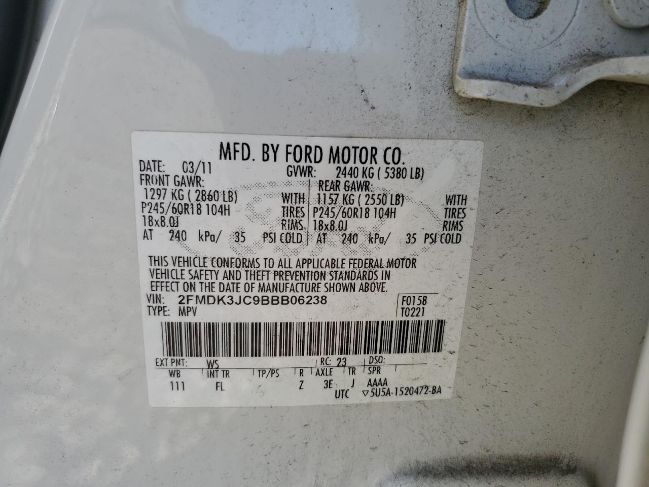2FMDK3JC9BBB06238 2011 Ford Edge Sel