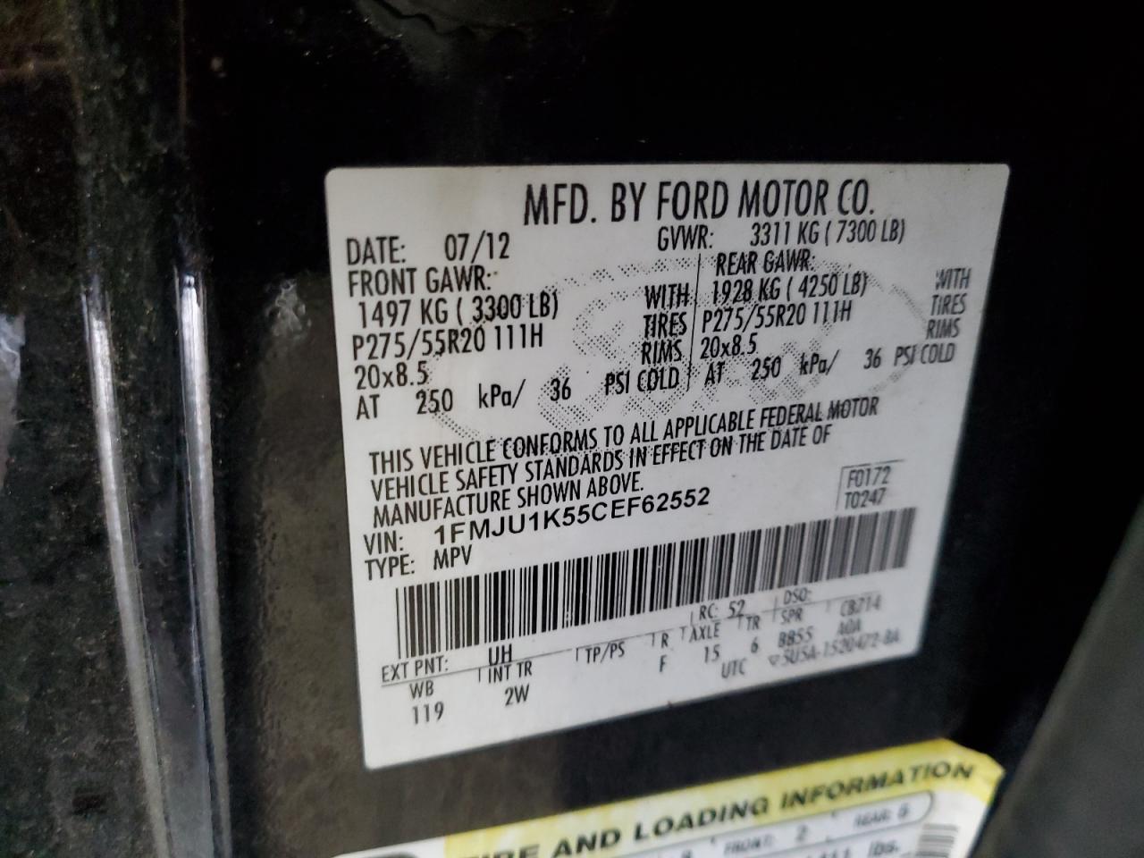 1FMJU1K55CEF62552 2012 Ford Expedition Limited