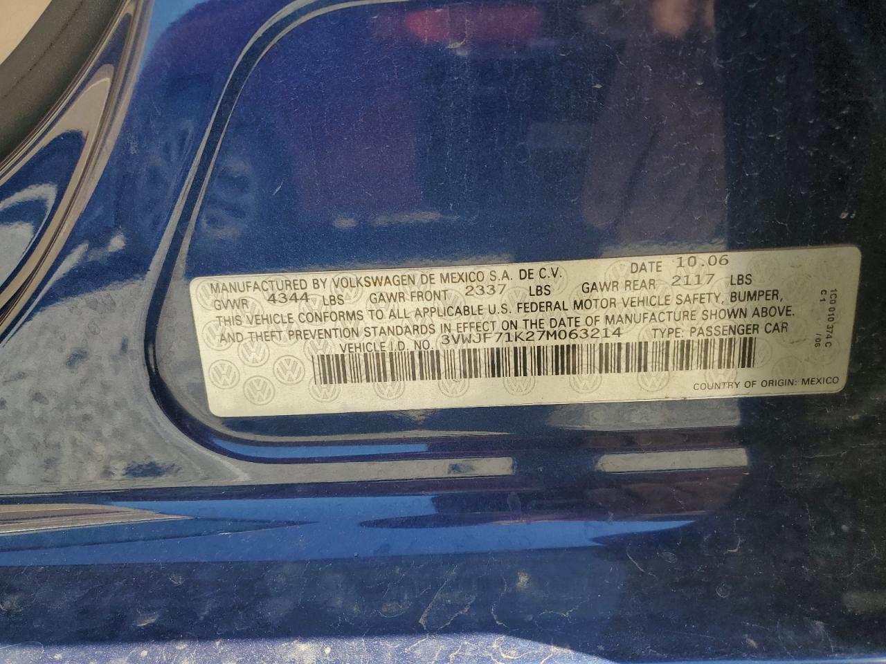 3VWJF71K27M063214 2007 Volkswagen Jetta 2.5 Option Package 2