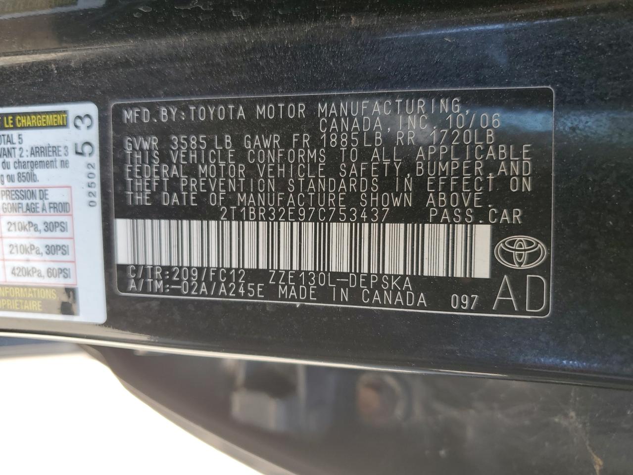 2T1BR32E97C753437 2007 Toyota Corolla Ce