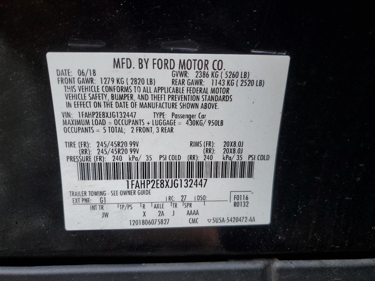 1FAHP2E8XJG132447 2018 Ford Taurus Sel